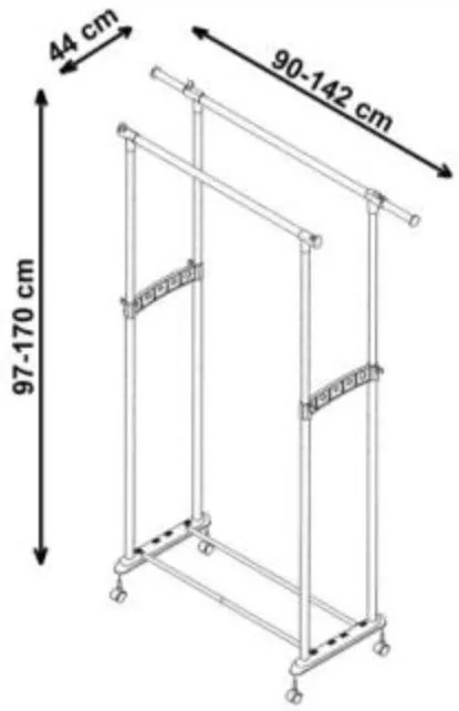 Suport extensibil din metal si plastic pentru haine si incaltaminte, Wulfric-11 Negru / Crom, l90-142xA44xH97-170 cm