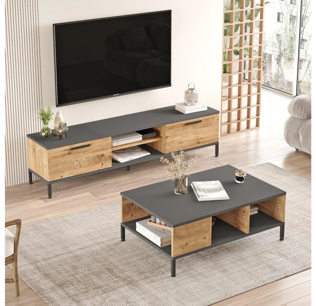 Set mobilier living Relundetta (Pin atlantic + antracit). 1107148