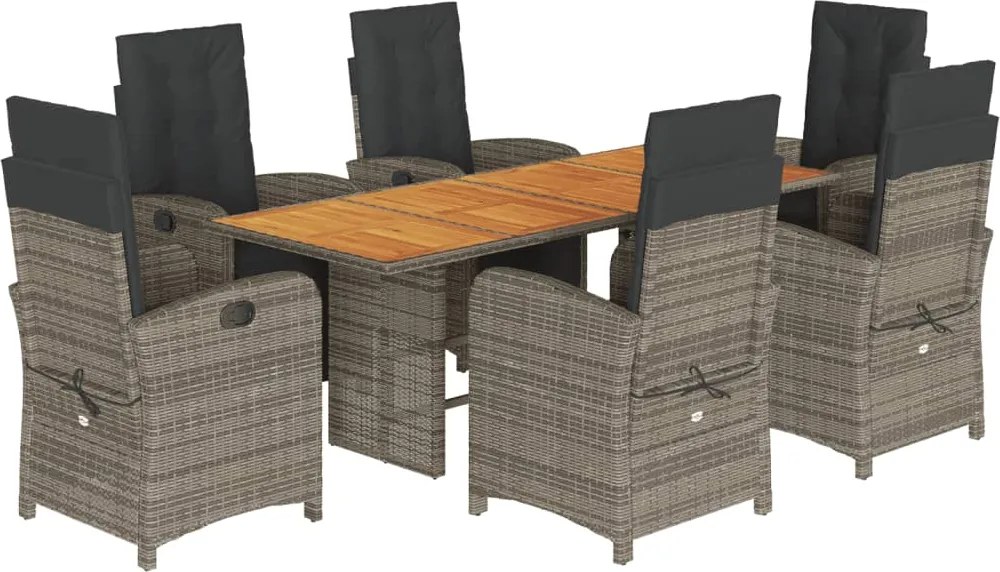 vidaXL Set mobilier de grădină cu perne, 7 piese, gri, poliratan