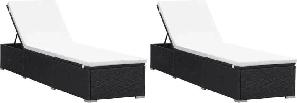 vidaXL Șezlonguri cu perne, 2 buc., negru, poliratan