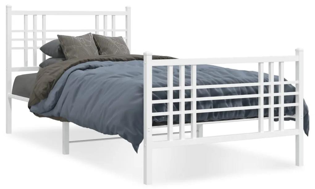 376383 vidaXL Cadru de pat metalic cu tăblie de cap/picioare, alb, 90x190 cm