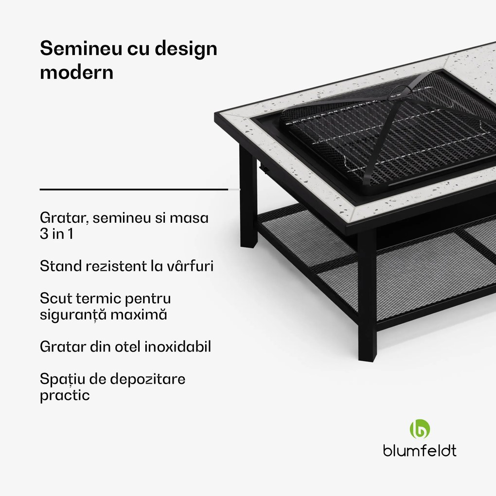 Merano Avanzato L șemineu 3 în 1 cu funcție grill, poate fi folosit ca masă 122 x 87 cm