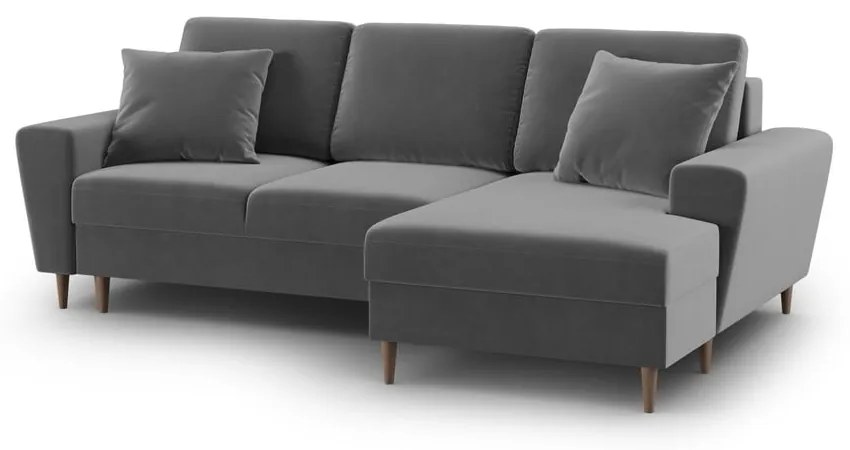 Colțar gri deschis extensibil, cu spațiu de depozitare cu tapițerie din catifea (cu colț pe partea dreaptă, cu șezlong) Kyoto – Cosmopolitan Design
