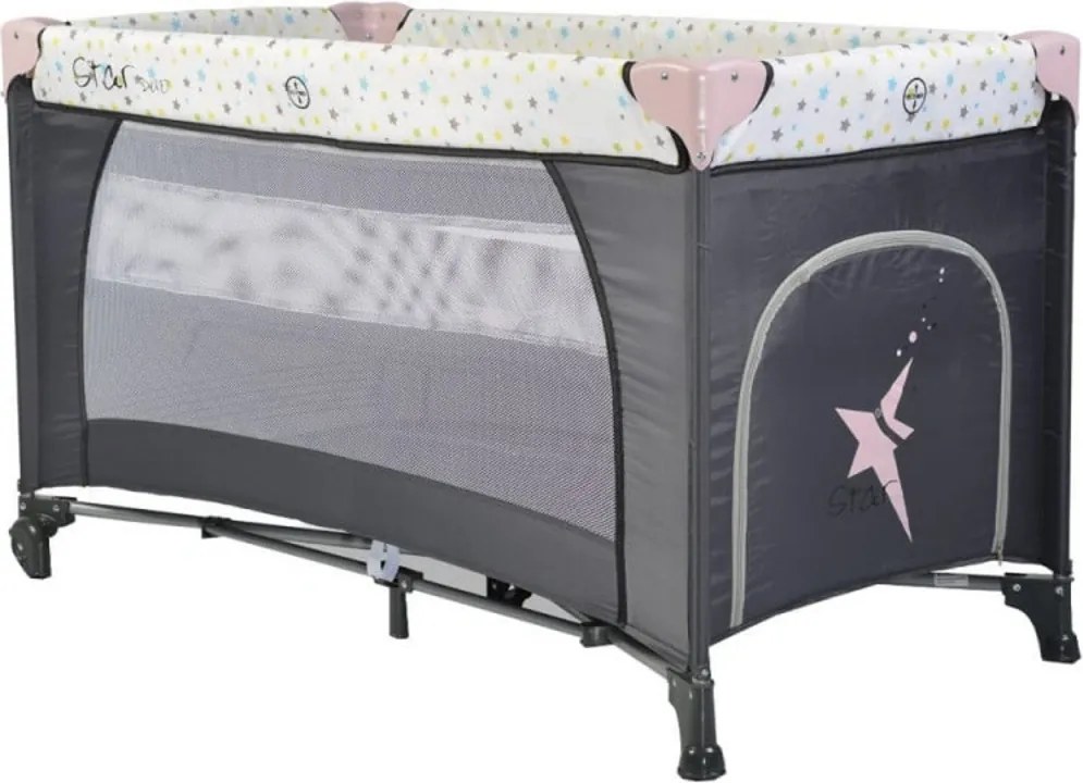 Patut pliant transformabil in tarc copii NOVOKIDS™ Little Star NEST, 60X120 cm, 2 Niveluri, Pliabil, Cu geanta transport inclusa, Fermoar acces