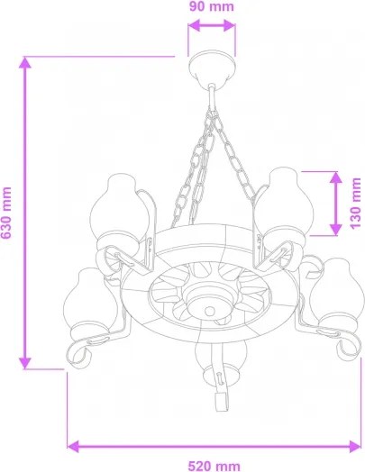 Brilagi - Candelabru suspendat pe lanț ROATA, 5 x E14 (max. 40 W), 230 V, Ø 50 cm, fag/nuc