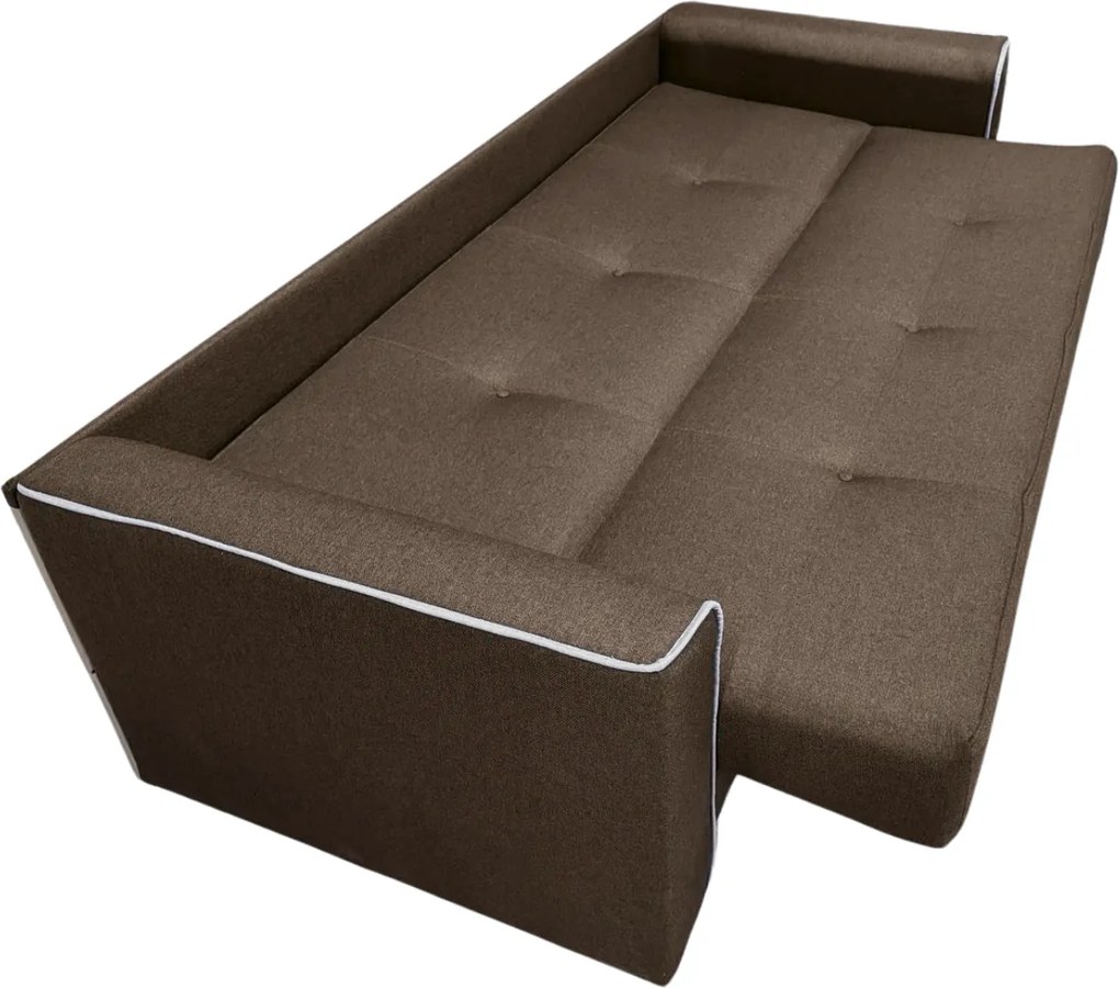 Canapea VERA extensibila, 3 locuri, lada de depozitare, stofa maro + gri, 225x90x90 Maro + Gri, Stofa