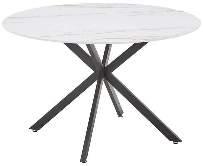 Masa Bucatarie/Dining Rockas Blat Ceramic Finisaj Marmura Alba Insertii Bej Diametru 120 Cm