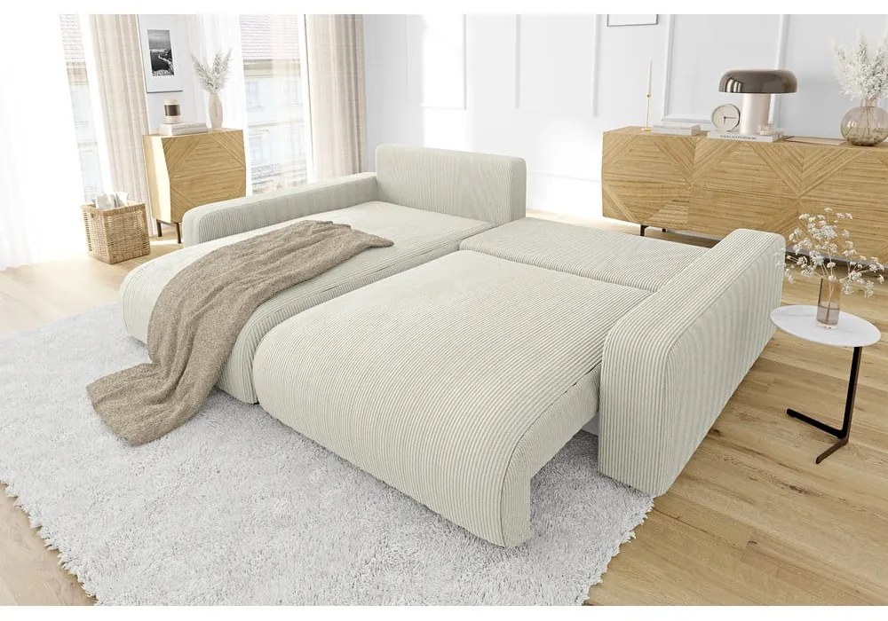 Colțar crem extensibil cu tapițerie din catifea reiată (cu colț variabil) Sara – Ropez