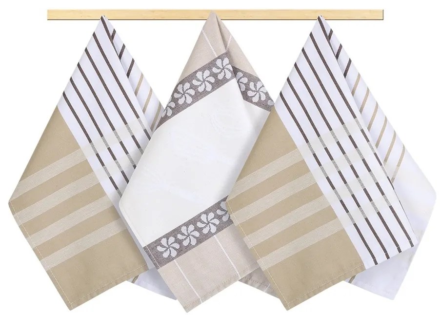 Bellatex Prosop Stripe bej, maro, alb, 50 x 70 cm, set 3 buc.