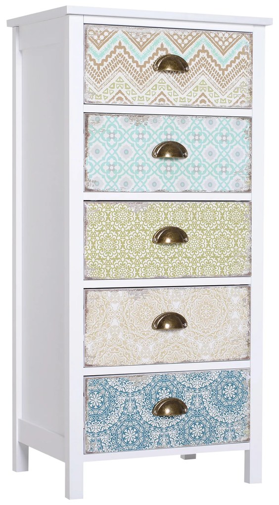 HOMCOM Comodă cu sertare comodă, design modern, 5 sertare, 46 cm x 34 cm x 97,5 cm, colorat | Aosom Romania