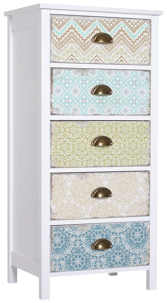HOMCOM Comodă cu sertare comodă, design modern, 5 sertare, 46 cm x 34 ...
