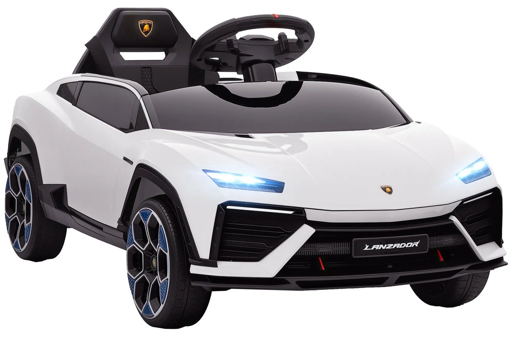 AIYAPLAY Mașină Electrică pentru Copii Licență Lamborghini cu Claxon și Telecomandă, 101.5x49x43 cm, Albă | Aosom Romania