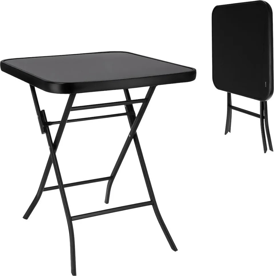 Măsuță pliabilă pătrată Jumi, 60x60 cm, negru, oțel și sticlă
