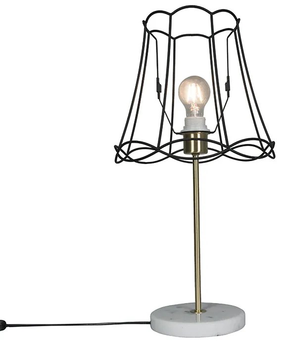 Lampă de masă retro din alamă cu abajur Granny Frame negru 30 cm - Kaso