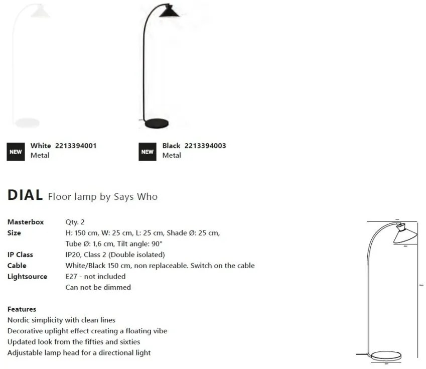 Lampadar, lampa de podea design modern Dial alb
