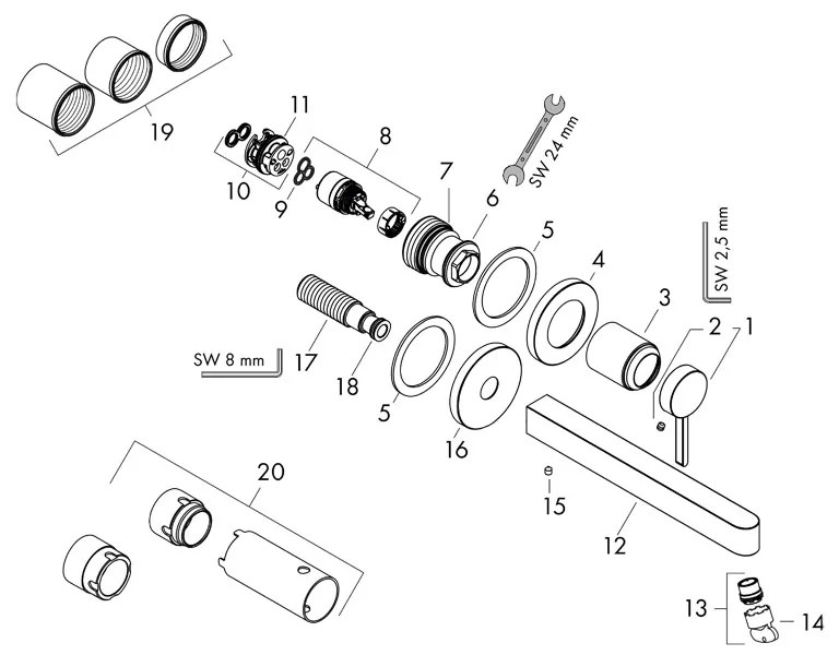 Baterie lavoar cu montaj pe perete, Hansgrohe, Finoris, cu pipa 16,8 cm, crom