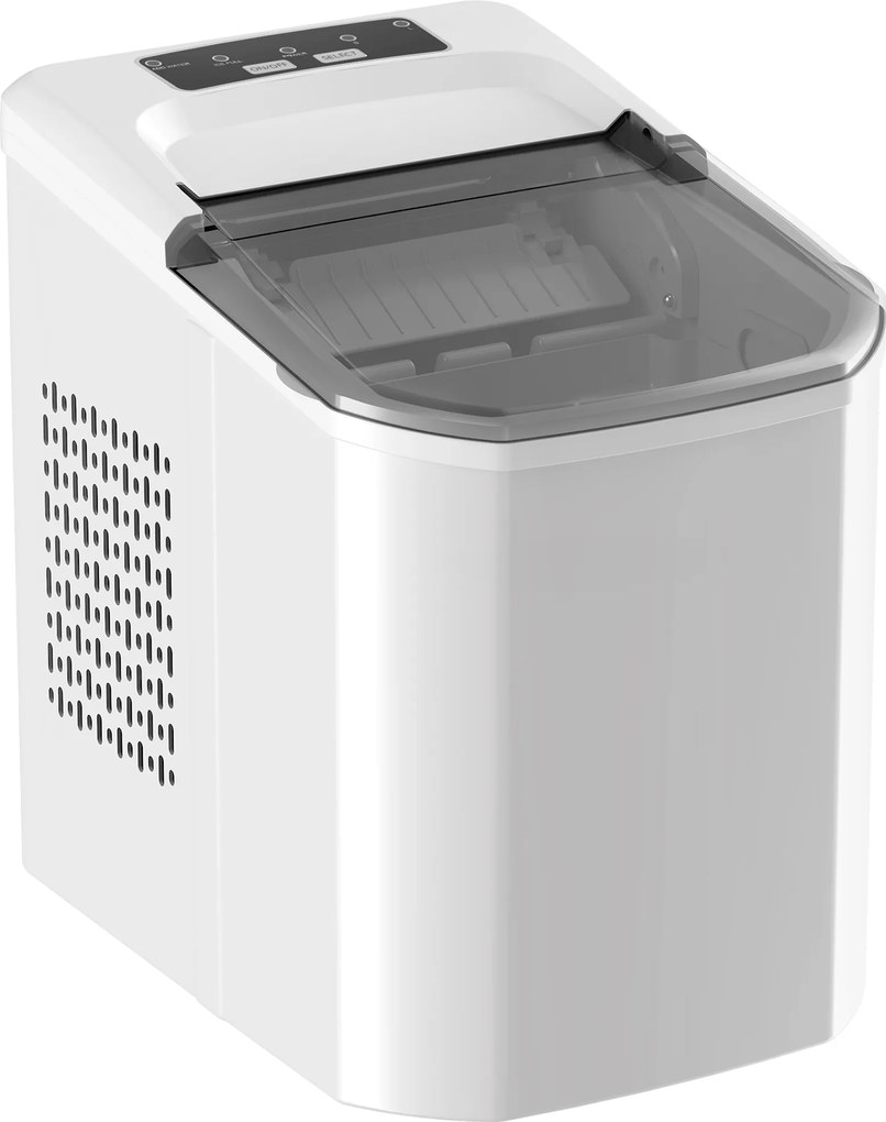 HOMCOM Mașină de Gheață cu Curățare Automată 12 kg/24H 9 Cuburi Gata în 7 Minute 2 Mărimi de Gheață 1,5L Rezervor Alb | Aosom Romania