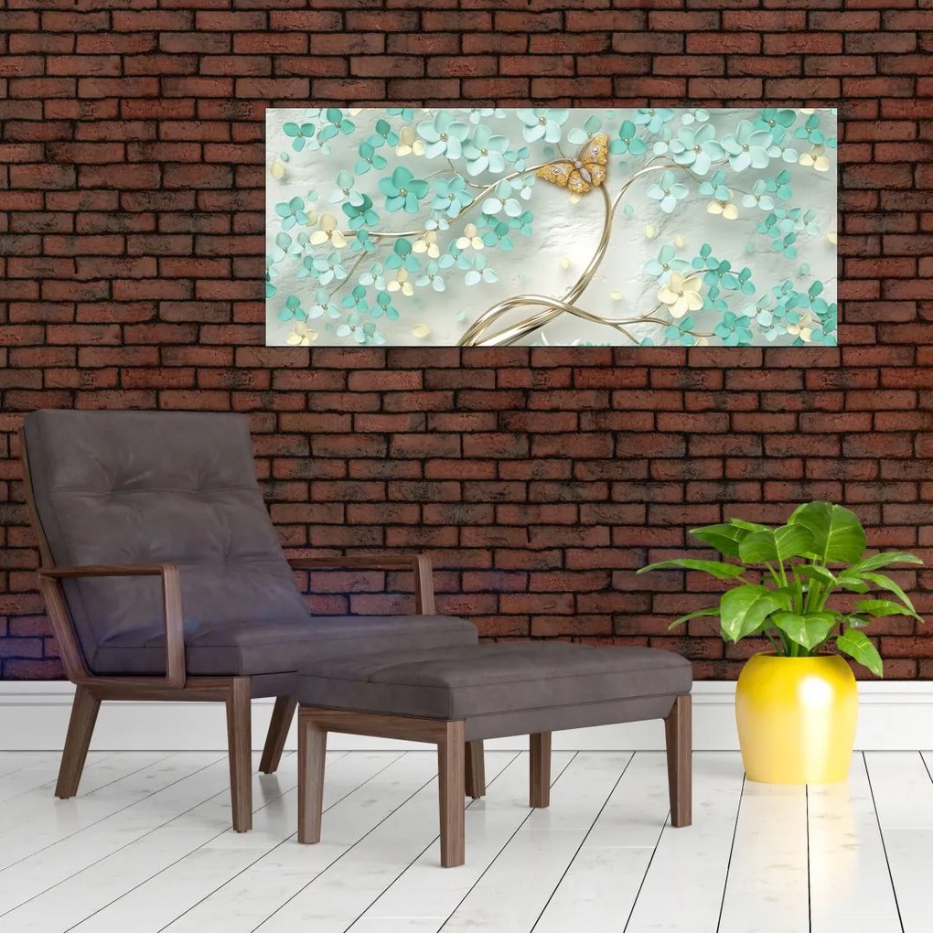 Tablou cu flori și fluturi (120x50 cm)