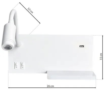 Aplică LED Wall SHELF 1xLED/4W+1xLED/5W+1xLED/2W/230V albă + port USB