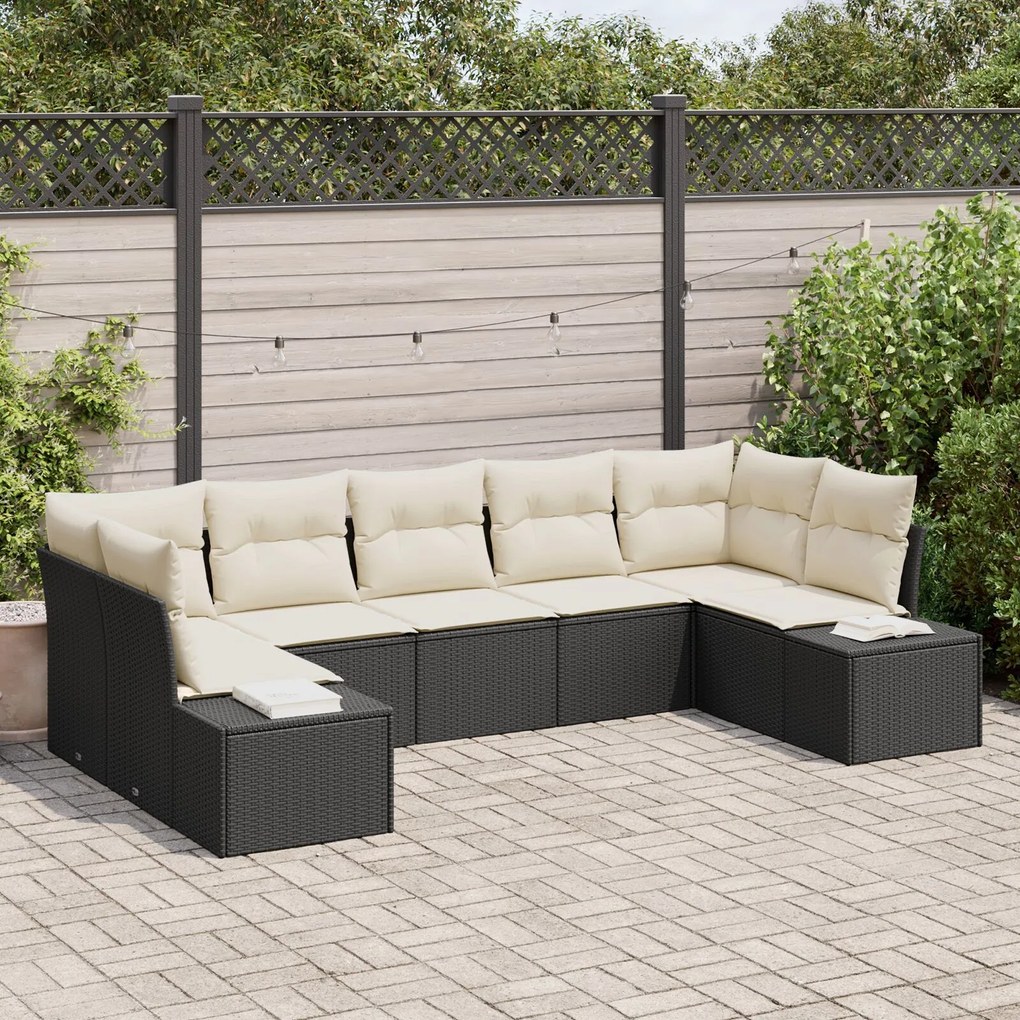 vidaXL Set de canapele pentru grădină cu pernă 7 pcs Negru Rattan poli