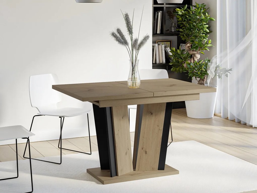 Masă sufragerie extensibilă Ledysa II (Stejar artisan + Negru) (pentru 2-6 persoane). Promo -17%. 1105389