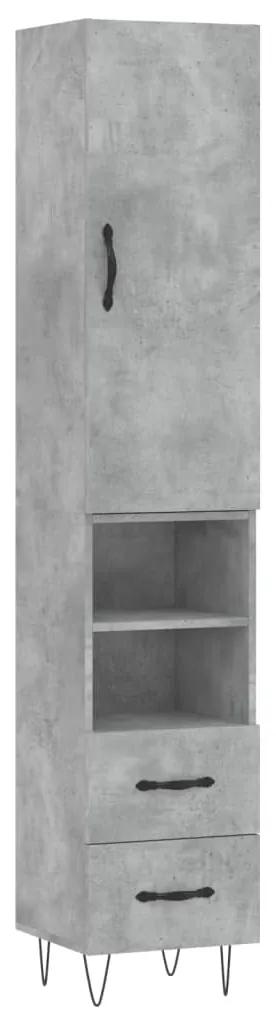 3198949 vidaXL Dulap înalt, gri beton, 34,5x34x180 cm, lemn prelucrat