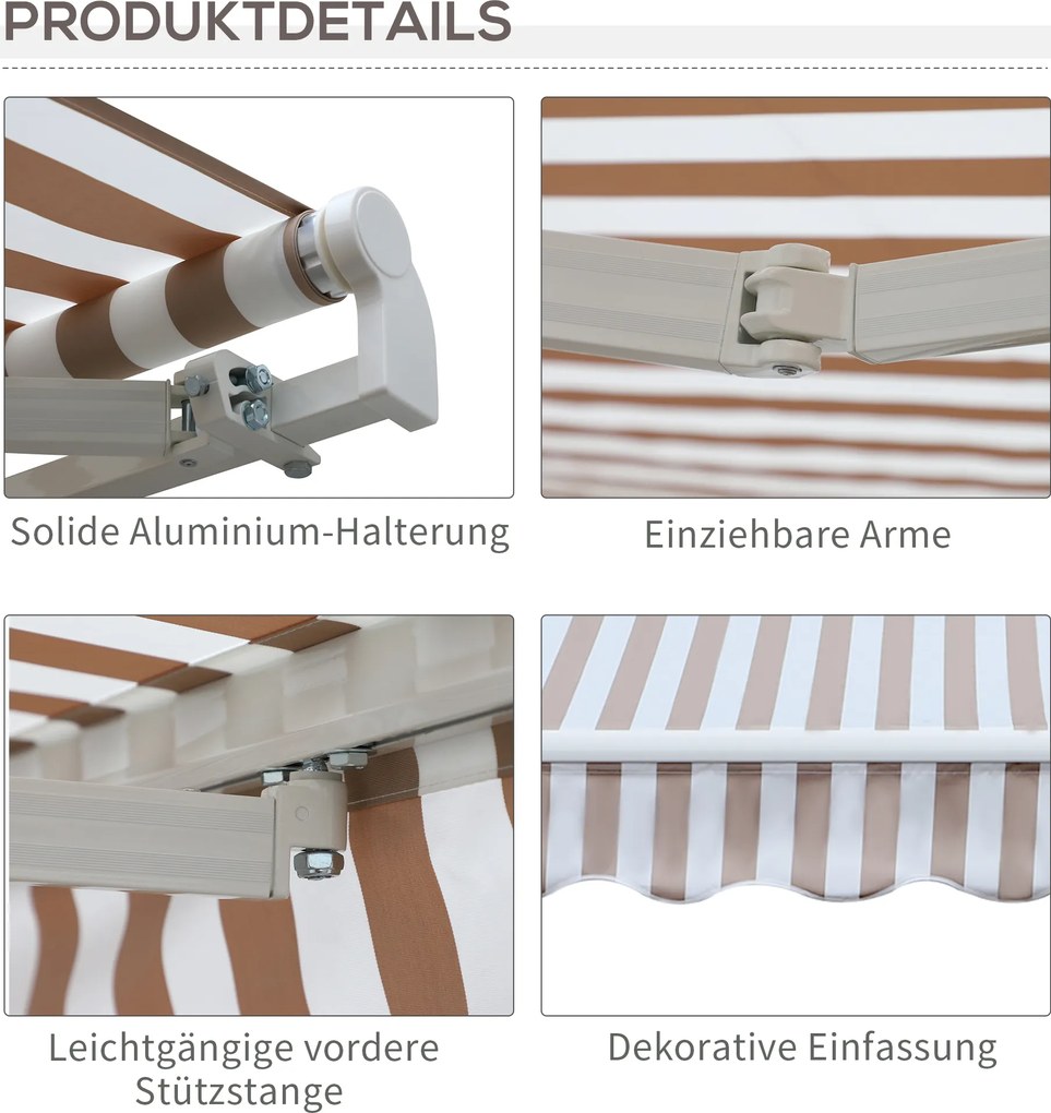 Outsunny Markiză cu manivelă, markiză cu braț articulat, protecție solară, montare pe perete, balcon, Alu Berge 300 x 250 cm | Aosom Romania
