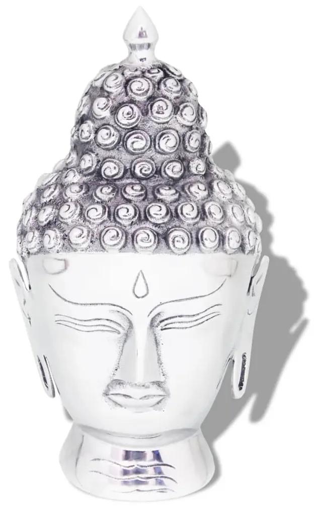 Decoratiune cap Buddha, argintiu, aluminiu