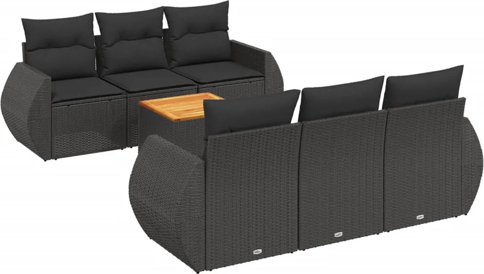 vidaXL Set canapele de grădină cu perne, 7 piese, negru, poliratan