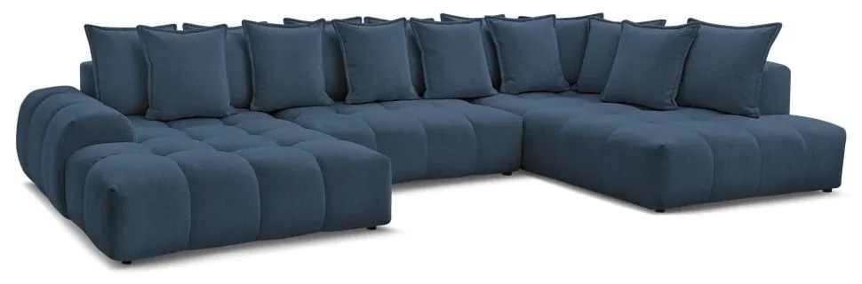 Colțar albastru închis extensibil/cu spațiu de depozitare cu tapițerie din chenille (cu colț pe partea dreaptă/în formă de "U") Everest – Bobochic Paris