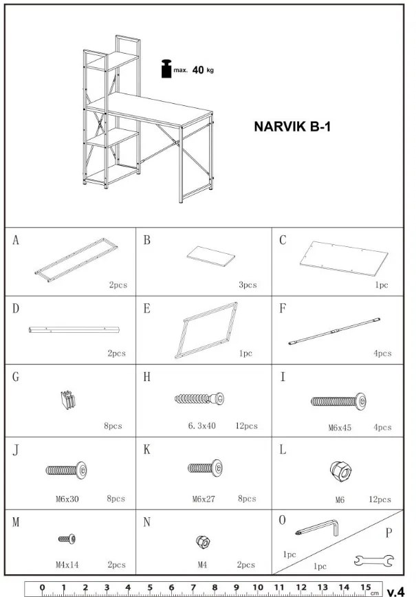 Birou alb MACHO B1 cu raft