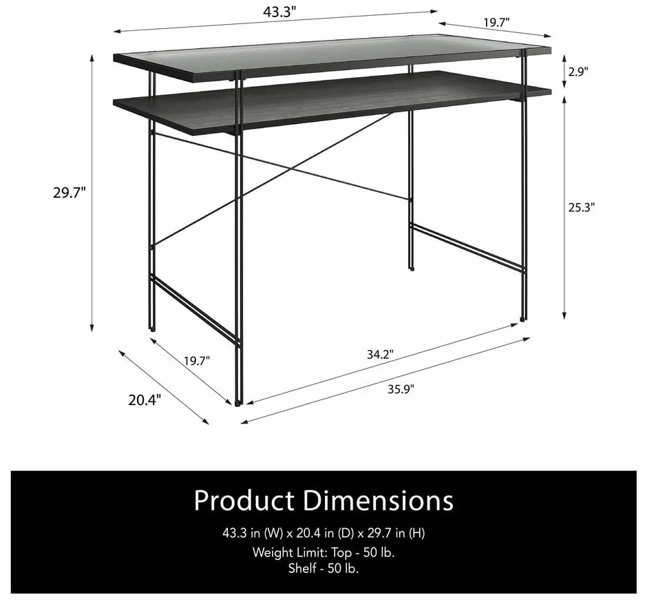 Birou cu blat din sticlă 49x108 cm Wainwright – Støraa