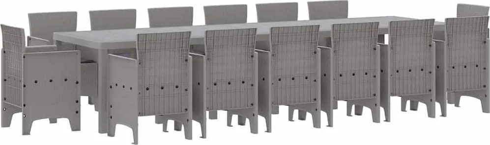 vidaXL Set de masă pentru grădină 15 pcs Gri deschis Ratan Polt