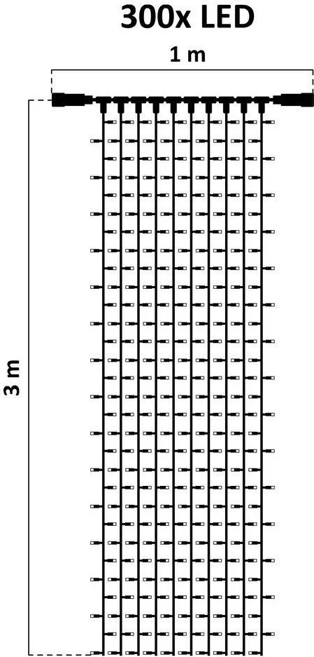 Perdea luminoasă decoLED LED - 3 x 1 m, alb cald, 300 LED