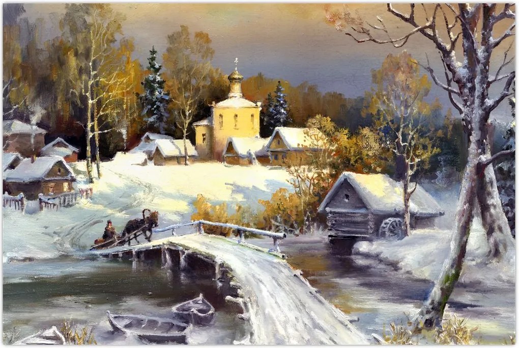 Tablou - Orășel iarna (90x60 cm)