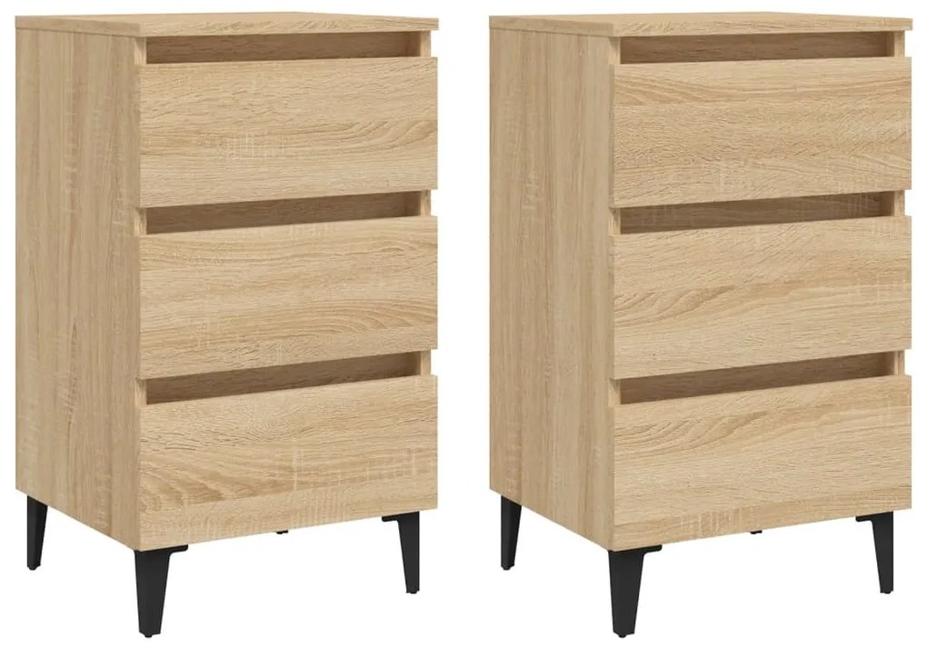805912 vidaXL Noptieră & picioare metalice, stejar Sonoma, 40x35x69 cm