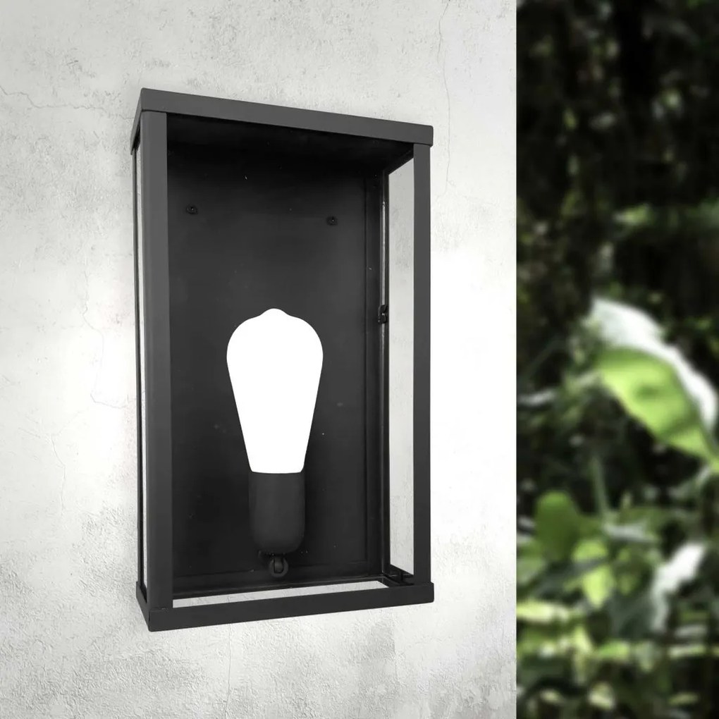 Aplica de perete exterior din otel negru Lantern