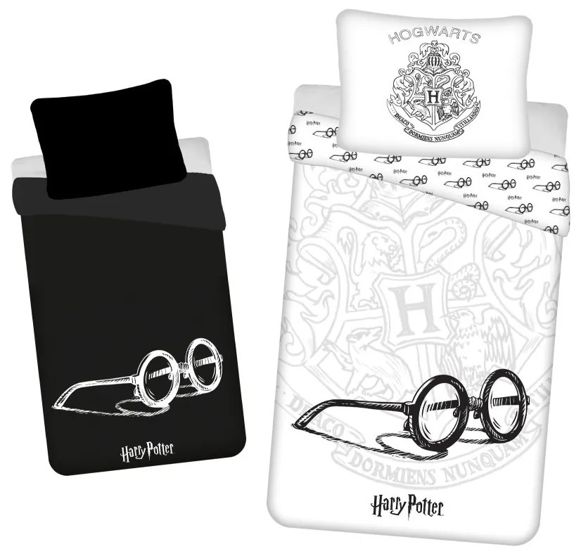 Harry Potter Glasses Lenjerie de pat care luminează în întuneric 140×200cm, 70×90 cm