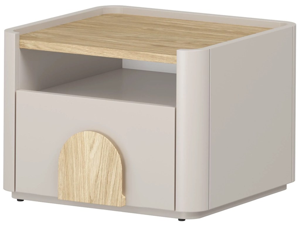 Noptieră Amilio cu sertar 50 cm - cașmir / stejar uleiat / mânere stejar deschis