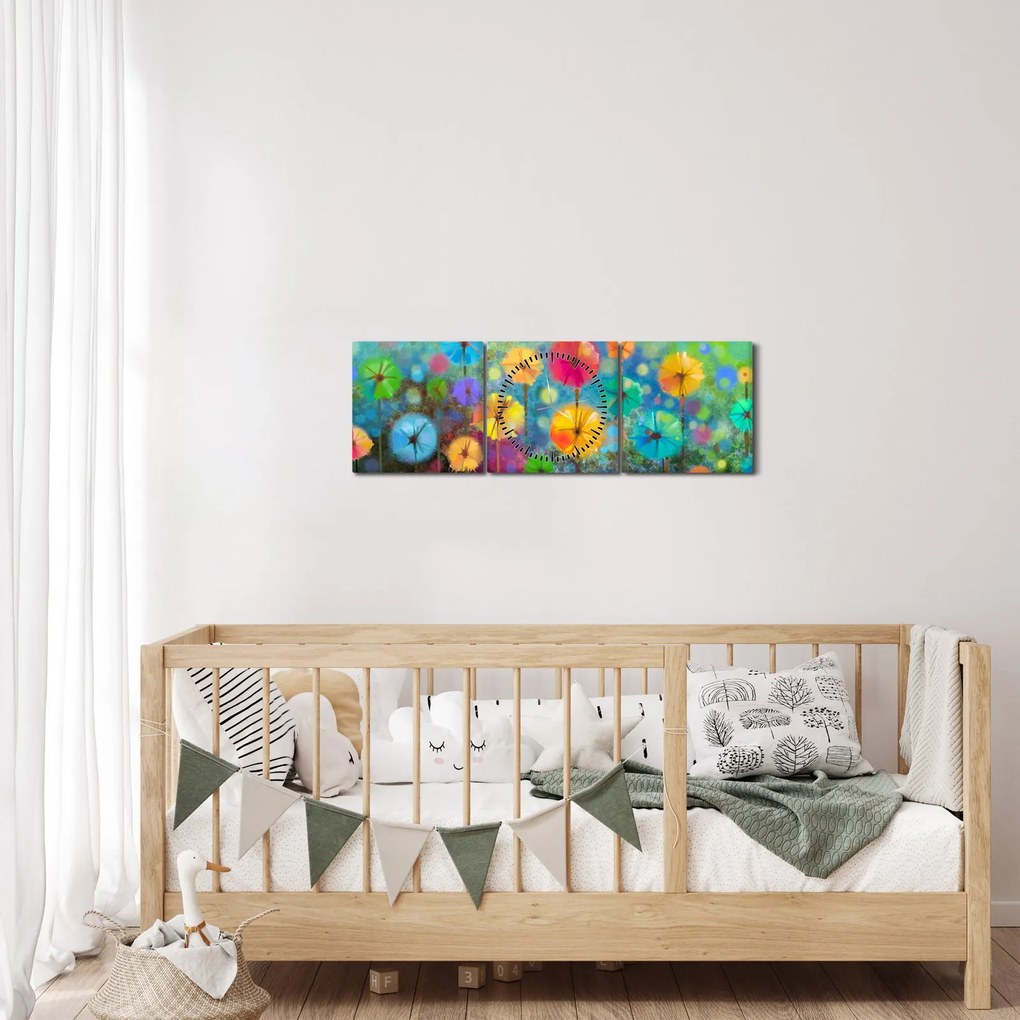 Tablou - Flori abstract (cu ceas) (90x30 cm)