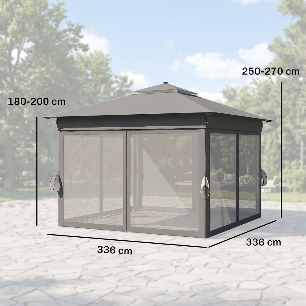 Outsunny Foisor tip pop-up 3 x 3(m),20 lumini LED alimentate de la soare,geanta cu roti, 4 saci de greutate, inaltime reglabila, Gri | Aosom Romania