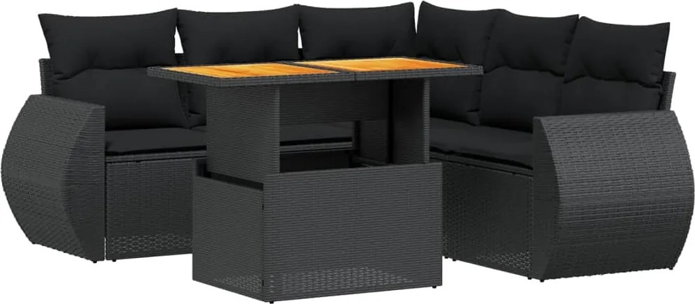 vidaXL Set mobilier de grădină cu perne, 6 piese, negru, poliratan
