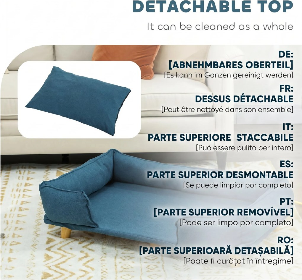 PawHut Canapea pentru Câini până la 30 kg cu Pernă Detașabilă, 96x66x24 cm, Albastru | Aosom Romania