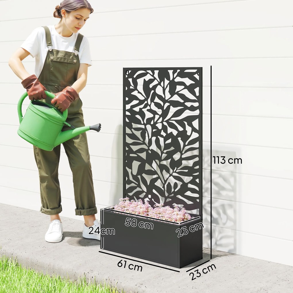 Outsunny Ghiveci cu spallier pentru plante cățărătoare din oțel, montare pe perete sau pe podea, 61x23x113 cm, negru | Aosom Romania