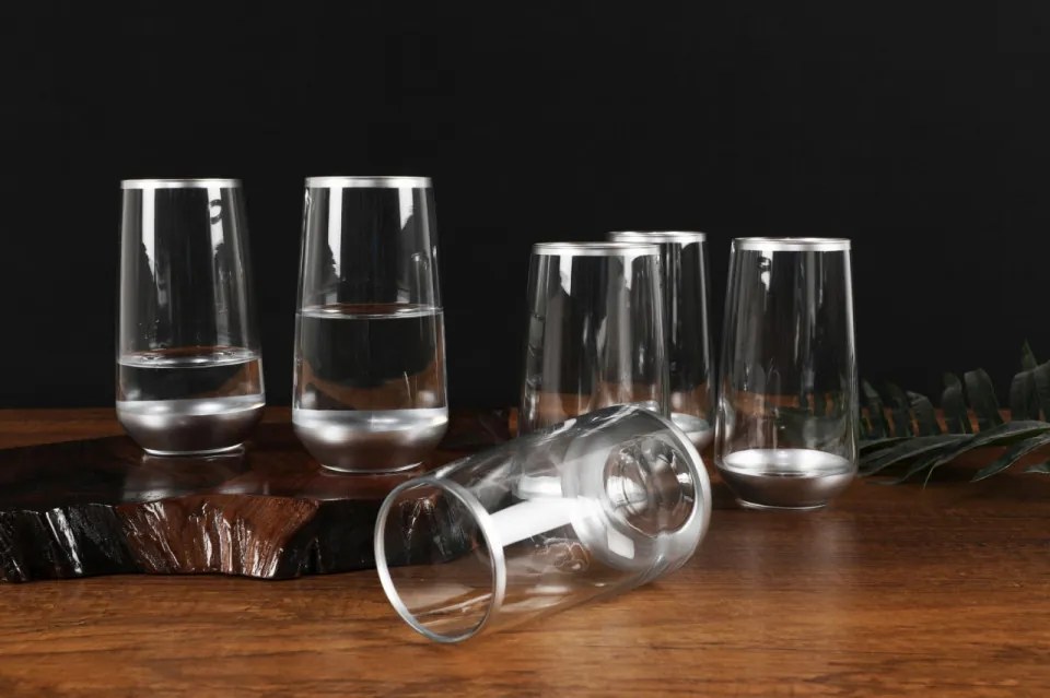 Set 6 Pahare 480 ml, Sticla, GLM0010, Transparent / Argintiu