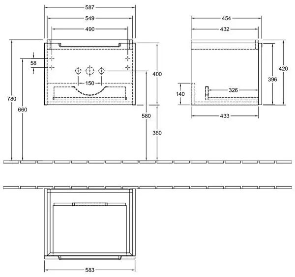 Mobilier suspendat Villeroy & Boch, Subway 2.0, pentru lavoare incastrabile, 58,7 x 45,4 cm, alb lucios