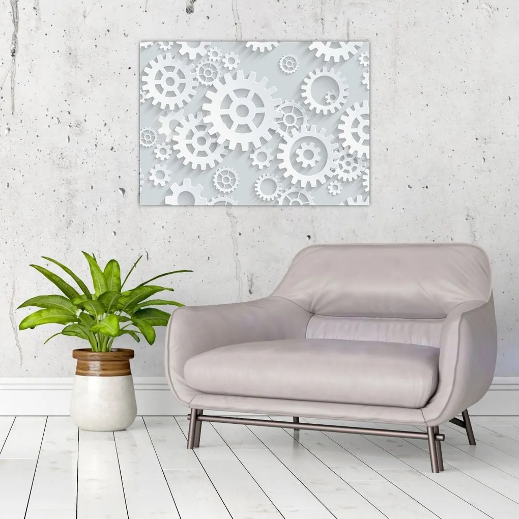 Tablou pe sticlă - Roți dințate (70x50 cm)