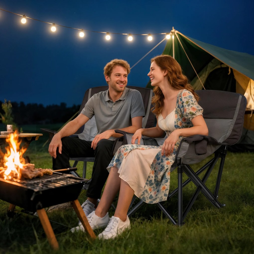 Outsunny Scaun de Camping Pliabil cu 2 Suporturi pentru Pahare și Buzunare Laterale, 99x71x103 cm, Gri | Aosom Romania