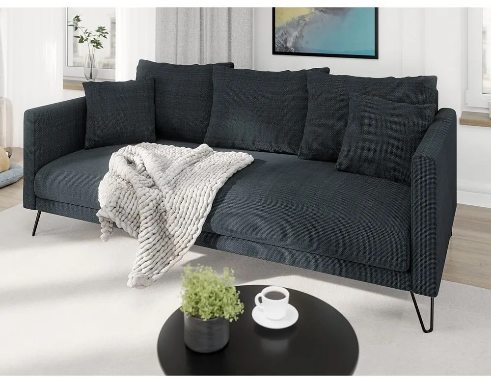 Canapea gri închis cu tapițerie din chenille 200 cm Freya – Ropez