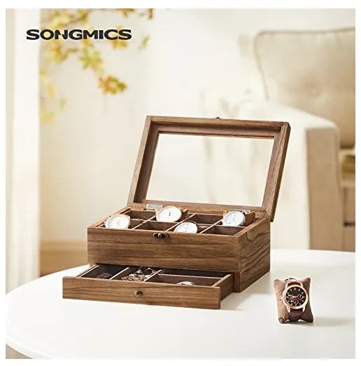 Cutie de bijuterii, Songmics, 19 x 27 x 12.5 cm, JOW008K01, Maro